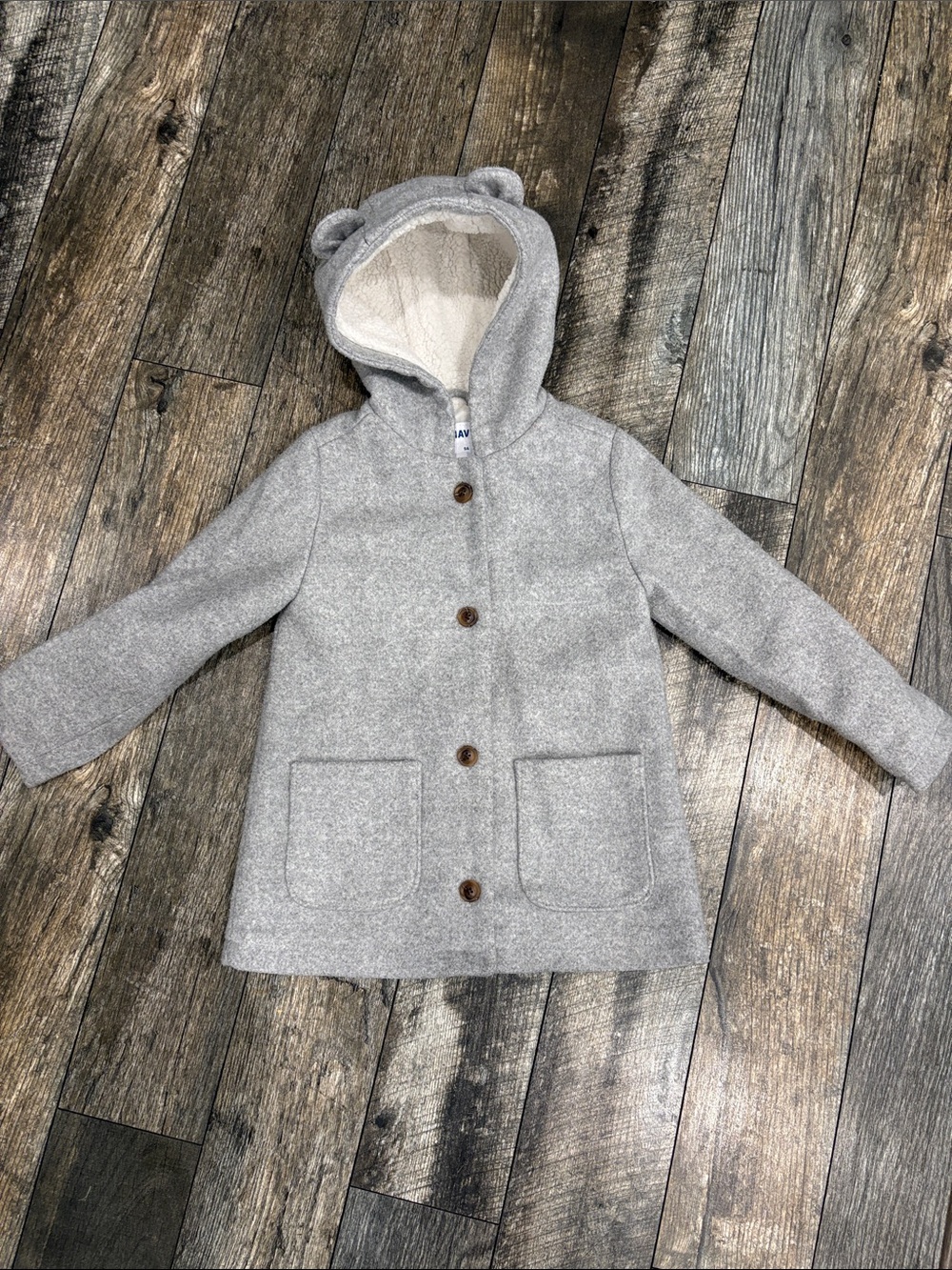 Old Navy Gray Hooded Pea Coat with Bear Ears